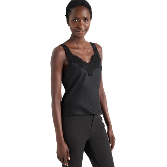 NIC+ZOE Black Lace Trim Cami Tank Top Large NWT Sleeveless Blouse - Picture 1 of 8